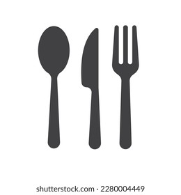 Set of dinner service signs, tableware, restaurant, cutlery icons- fork, knife, spoon, and plate - stock vector 