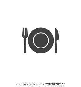 Set of dinner service signs, tableware, restaurant, cutlery icons- fork, knife, spoon, and plate - stock vector 
