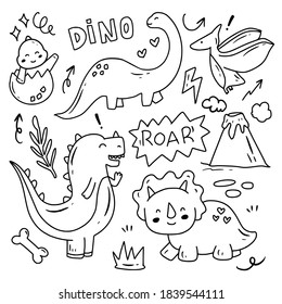 Set of dino doodle drawing collection vector