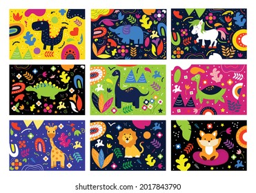 Set of Dino pattern isolated on background. Prehistoric dinosaurs vector illustration set