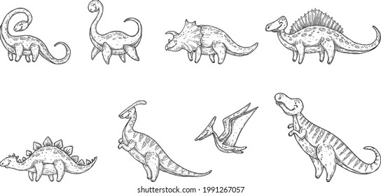 Set of dinos handmade inkline graphics.