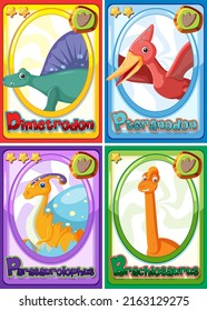 Set of dinosaur cartoon character cards illustration
