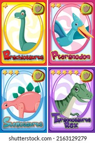 Set of dinosaur cartoon character cards illustration