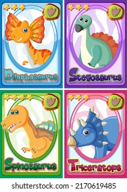 Set of dinosaur cartoon character cards illustration