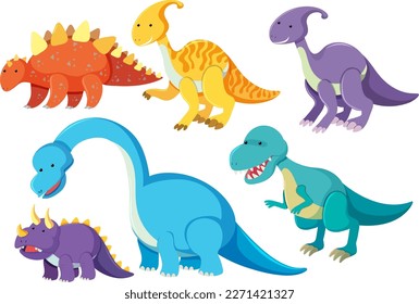Set of dinosaur cartoon character illustration