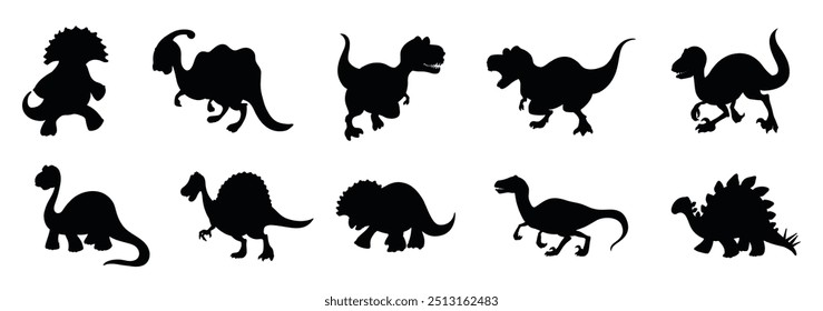 Set of dinosaur cartoon character silhouette Vector