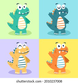 Set of dinosaur character cartoon illustration flat design concept.