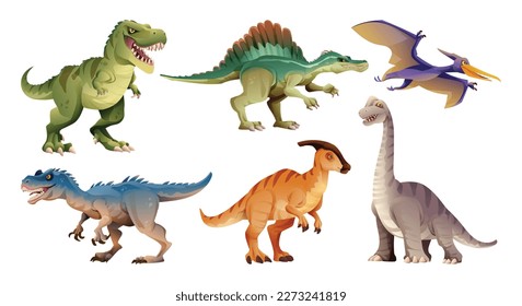 Set of dinosaur characters in cartoon style