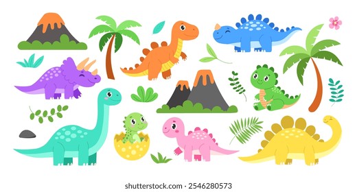 A set of dinosaur drawings, including a baby dinosaur, a baby T-Rex, and a baby Stegosaurus