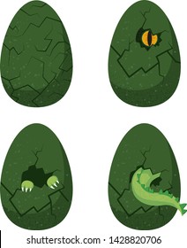 set of dinosaur eggs in the process of Hatchling. Cartoon. Vector