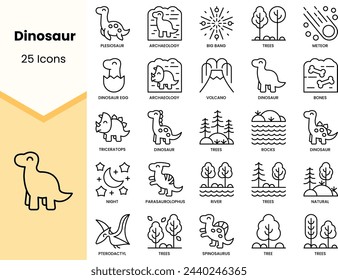 Set of dinosaur icons. Simple line art style icons pack. Vector illustration