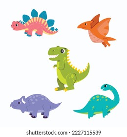 set of dinosaur illustration. Flat vector editable on white background