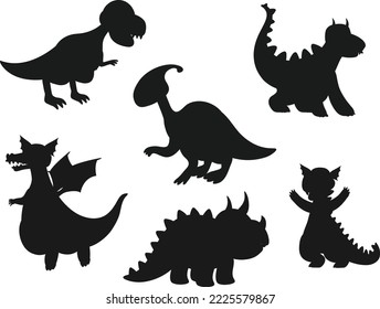 
Set of Dinosaur isolated vector Silhouettes