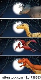 Un conjunto de dinosaurios e ilustración de la luna
