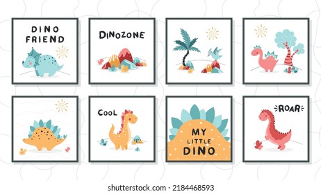 Set of dinosaur prints, dinosaur holes, ready-made dinosaur banners, set of vector isolated dinosaurs on white background, cute dinosaurs, dinosaurs for kids, dinosaurs