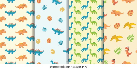 Set of Dinosaur seamless pattern