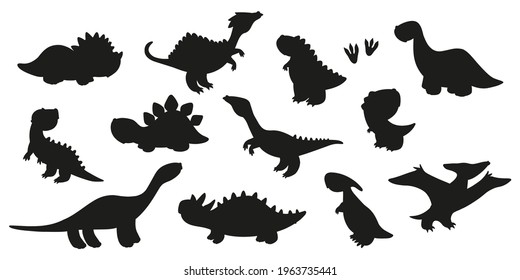 Set of dinosaur silhouette. Cartoon vector monsters. Jurassic dino icons. Elements for card and sticker and t-shirt design