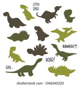 Set of dinosaur silhouette. Cartoon vector monsters. Jurassic dino icons. Elements for card and sticker and t-shirt design