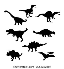 set of dinosaur silhouette design. wild reptile sign and symbol.