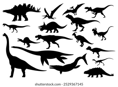 Set of dinosaur silhouette vector illustrations.