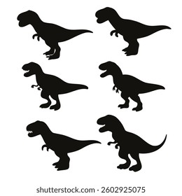 Set of dinosaur silhouettes isolated on white background