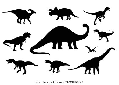 Set of Dinosaur Silhouettes on White Background - Illustration. Dinosour Collection.