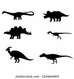 A set of dinosaur silhouettes on white background