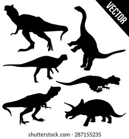 Set of dinosaur silhouettes on white background, vector illustration