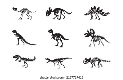 set of dinosaur skeletons. collection. black silhouette. vector illustration. the Dragon. story
