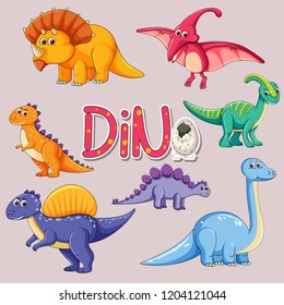 Set Of Dinosaur Sticker Illustration