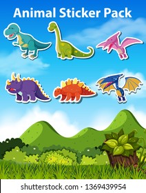 Set of dinosaur stickers illustration