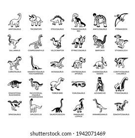 Set of dinosaur thin line and pixel perfect icons for any web and app project. 