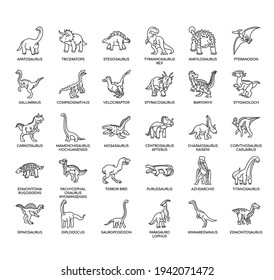 Set of dinosaur thin line and pixel perfect icons for any web and app project. 