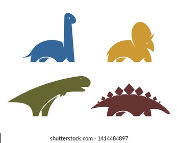 Set dinosaur vector logo design element. Jurassic park world. Collection dinosaurs silhouette isolated on white background. Dino icons website template.