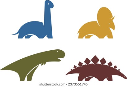 Set dinosaur vector logo design element. Jurassic park world. Collection dinosaurs silhouette isolated on white background. Dino icons website template.