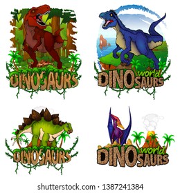 Set of dinosaur world logos. Vector illustration