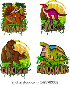 Set of dinosaur world logos. Vector illustration.