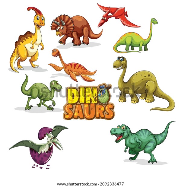 Set of dinosaurs cartoon character isolated on\
white background Free\
Vector