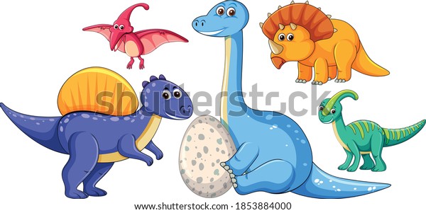 Set von Dinosaurier Cartoon-Vektorgrafiken. Brachiosaurus, Pterodactyl