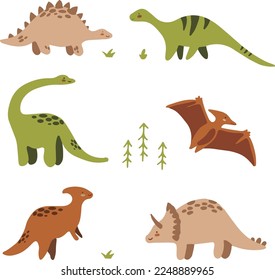 Set of dinosaurs of different types