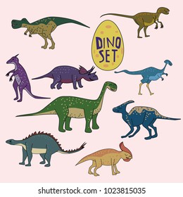 Set of dinosaurs, funny cute animals, isolated, vector, illustration