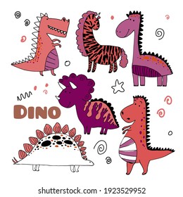 set of dinosaurs for girls of different colors. dinosaurs for printing on stickers.