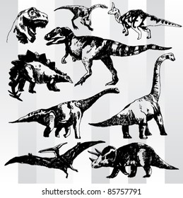 Set of Dinosaurs Hand Drawn