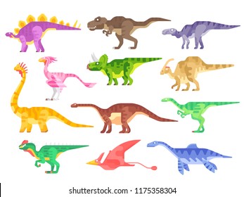 Set of dinosaurs isolated on white background. Flat design. Vector dino illustration