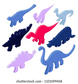 set of dinosaurs on a white background. isometric 3d