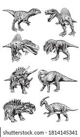 Set of dinosaurs on white background, vector illustration