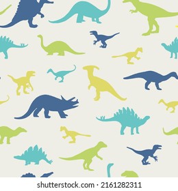 Set of dinosaurs silhouette seamless pattern colorful background svg