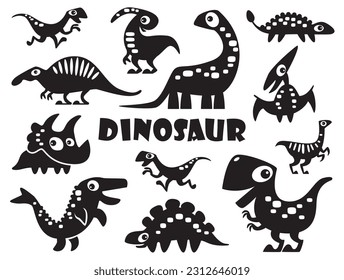 Set of dinosaurs . Silhouette style . Vector illustration .