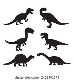 set of dinosaurs silhouettes, vector eps 10