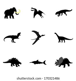 Set of dinosaurus vector black silhouette isolated on white background.